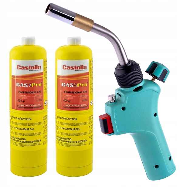 Plynový Hořák Mapp Propan Pro Pájení Turbo 1900°C 2X Láhev Castolin