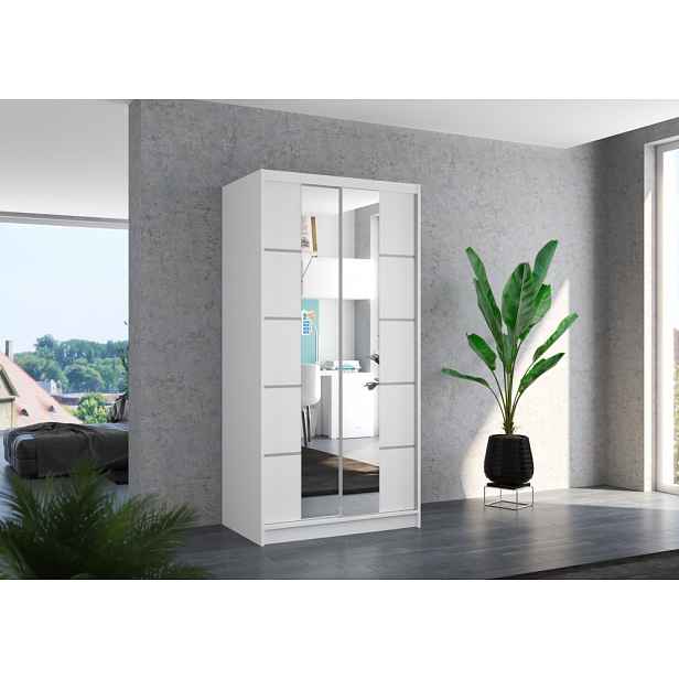 Šatní skříň se zrcadlem 100 cm CADORA - bílá