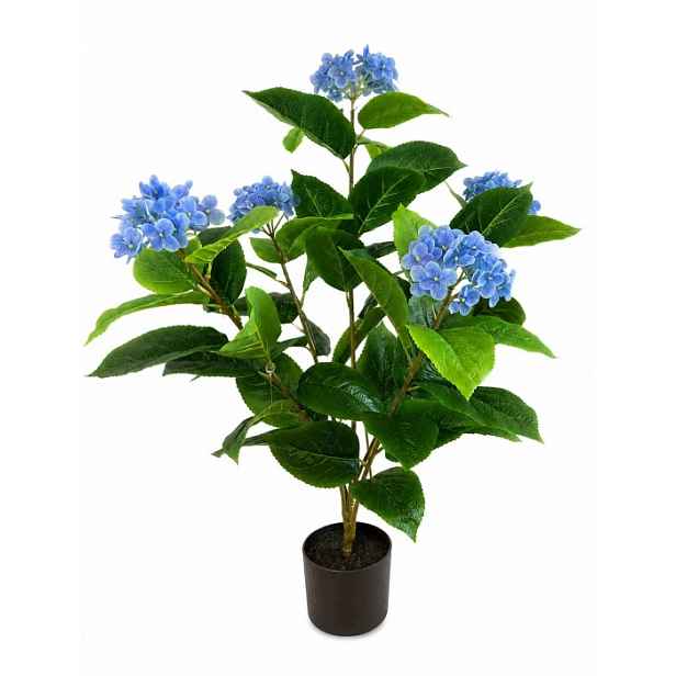 Umělá hortenzie v květináči 85 cm, modrá, do domu, kanceláře, na terasu
