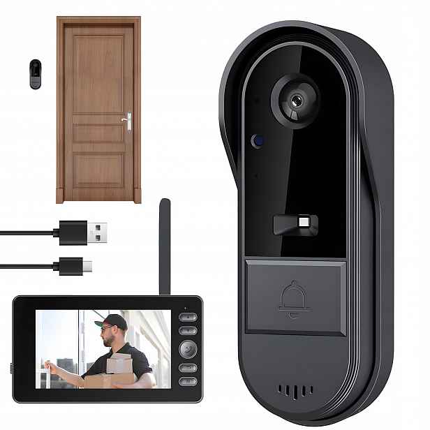 Bezdrátová Videokamerka Na Dveře 4,3" Displej 170° Úhel Pohledu 1080P