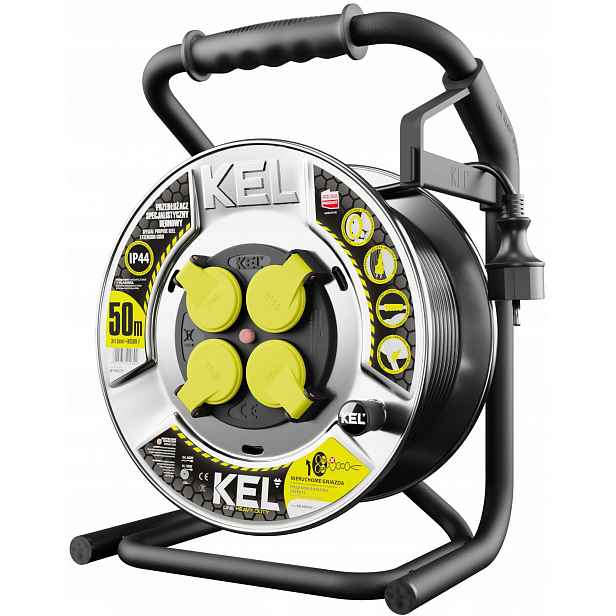 Prodlužovací Kabel bubnový Heavy Line 4x2p+Z IP44 16A H05RR-F 3x1,5 50 m černý