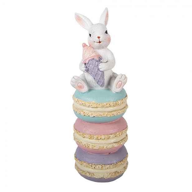Dekorace bílý králík sedící na makronkách - 7*7*20 cm Clayre & Eef