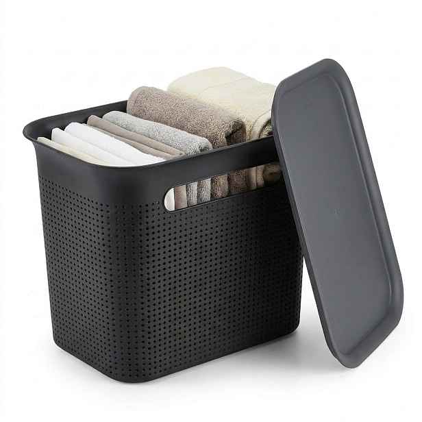 Rotho Úložný box s víkem a s madly BRISEN 7l, 26x18x21cm, černý