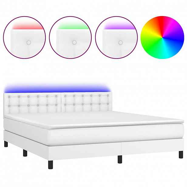 vidaXL Box spring postel s matrací a LED bílá 160x200 cm umělá kůže