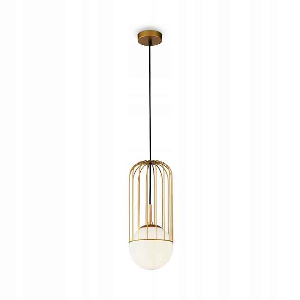 Závěsná lampa zlatá drátěná skleněná bílá koule moderní 15 cm Maytoni