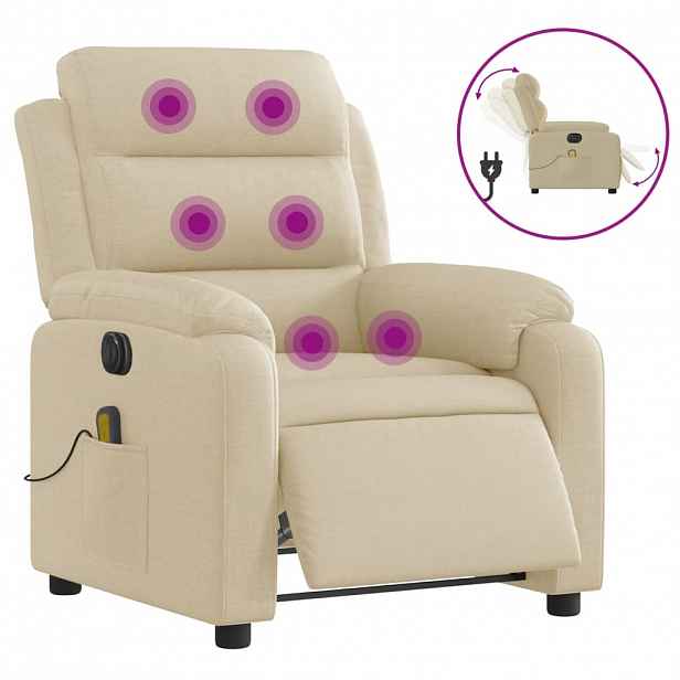 vidaXL Elektrické masážní polohovací křeslo krémové textil