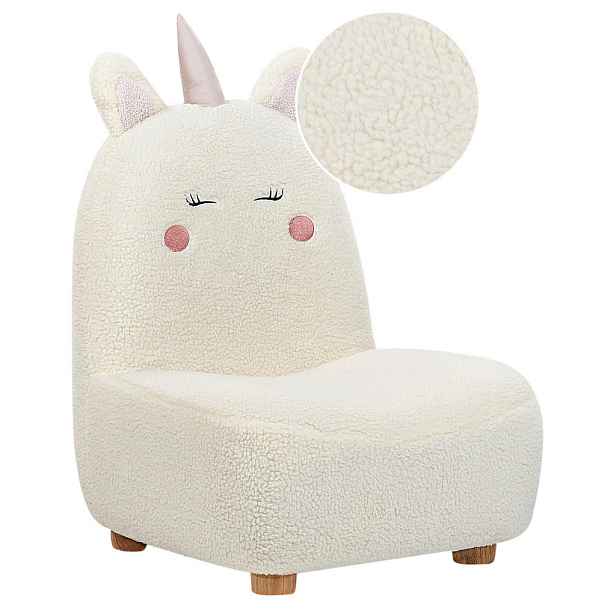 Beliani DĚTSKÉ KŘESLO Teddy-Optik krémově bílé Tierform Einhorn Lulea