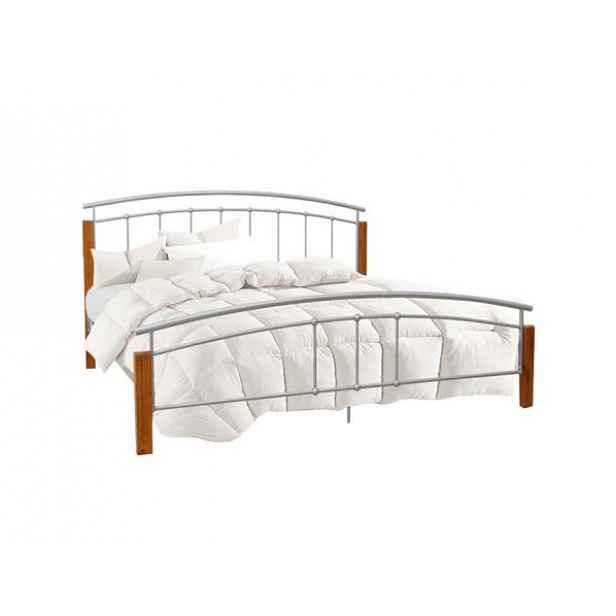 Manželská postel, drevo přírodní/stříbrný kov, 180x200, MIRELA