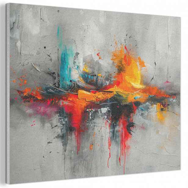 MuchoWow AKUSTICKÝ obraz Moderní umění - Oranžová - Šedá - Abstraktní 100x70 cm