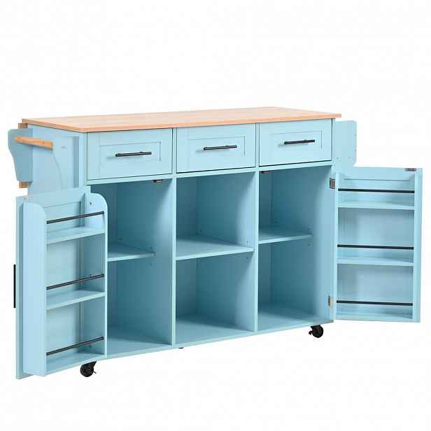 OKWISH KUCHYŇSKÝ vozík 139/46(71)/91,5 cm modrý z MDF s klopnou deskou a úložným prostorem
