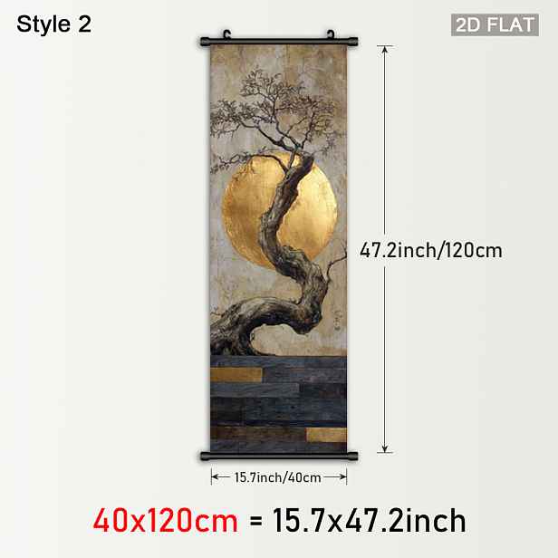 TEMU 2D Plochý, 1ks Zarámovaný Vertikální Svíránek s Asijskými Květy a Měsíčním Svitem - Klasický / Korejský styl Chanmi-de Plátěná Nástěnná Umění,