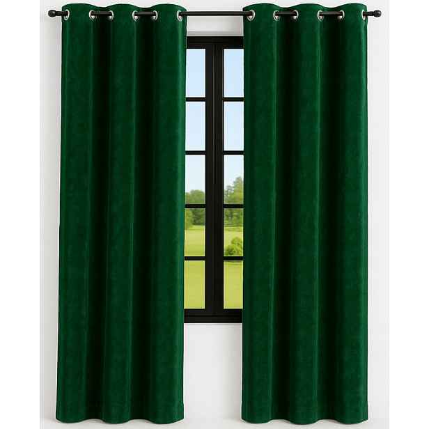 Velurové záclony 140x230 na průchodkách velvetové záclony lahvově zelená barva