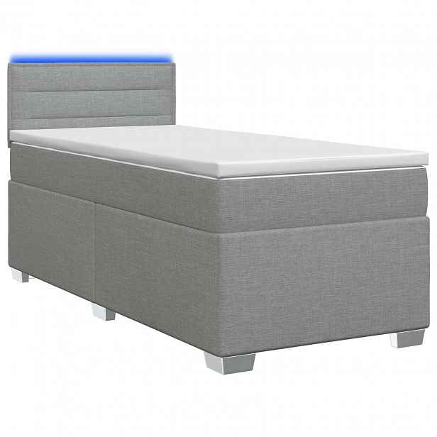 vidaXL Box spring postel s matrací a LED Světle šedá 80 x 200 cm