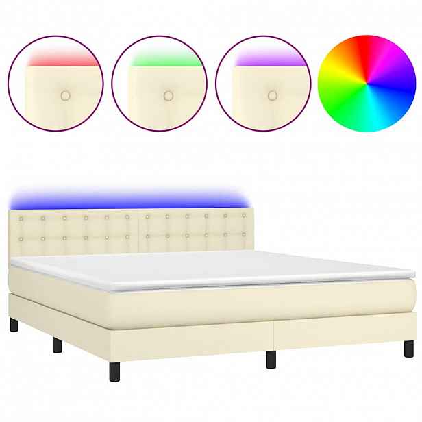 vidaXL Box spring postel s matrací a LED krémová 160x200 cm umělá kůže