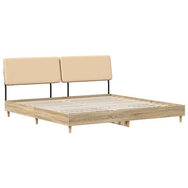 vidaXL Dvoulůžková postel s čelem dub sonoma a krémová 200 x 200 cm