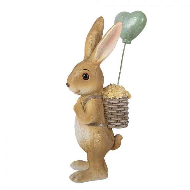 Dekorace hnědý králíček s nůší a balónkem - 7*5*17 cm Clayre & Eef