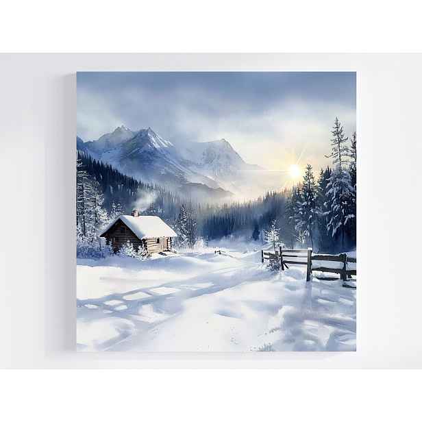 Obraz Na Plátně Canvas Krajina Zima Sníh Závěje Hory Chata Slunce 50x50