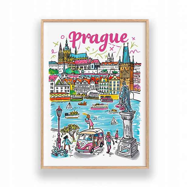 Obrázek Praha plakát A3 nástěnná dekorace dřevěný rámeček 30x42 cm