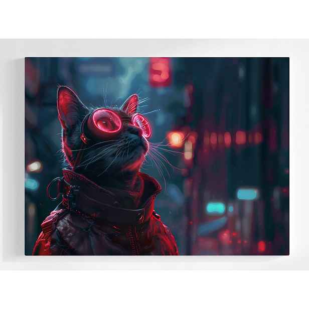 Plakát Cyberpunk Kočka Kocur Brýle Techno Neon 100x75