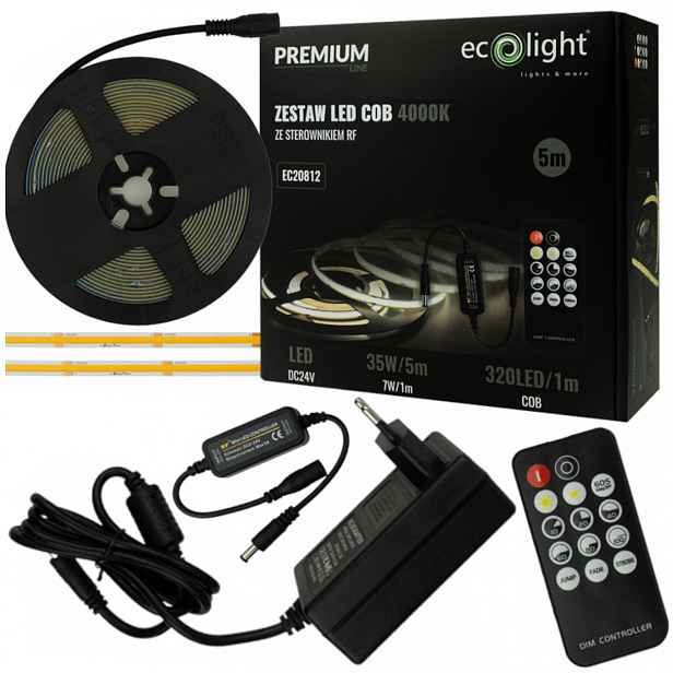 Set Páska Cob 320 24V IP20 4000K Barva Neutrální 5M Kompletní sada
