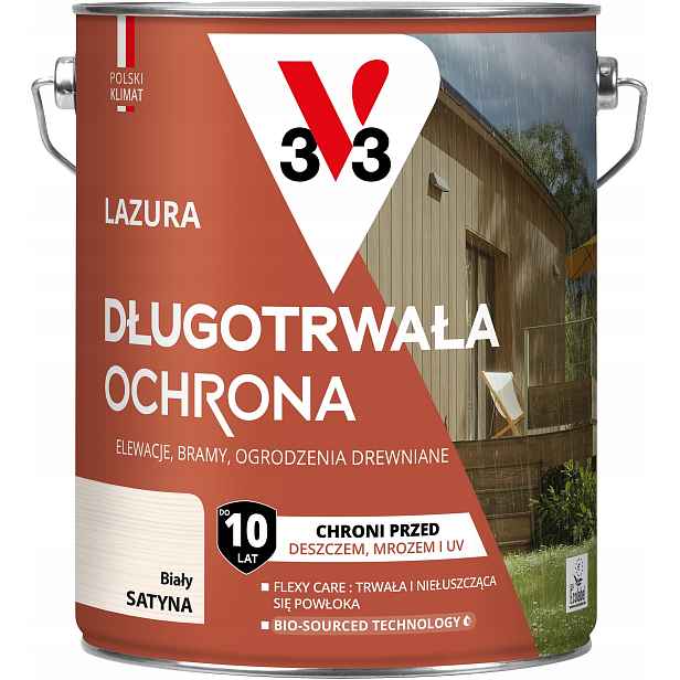 V33 Lazura Dlouhodobá ochrana 10 let ochrany Bílý satén 4.5 L