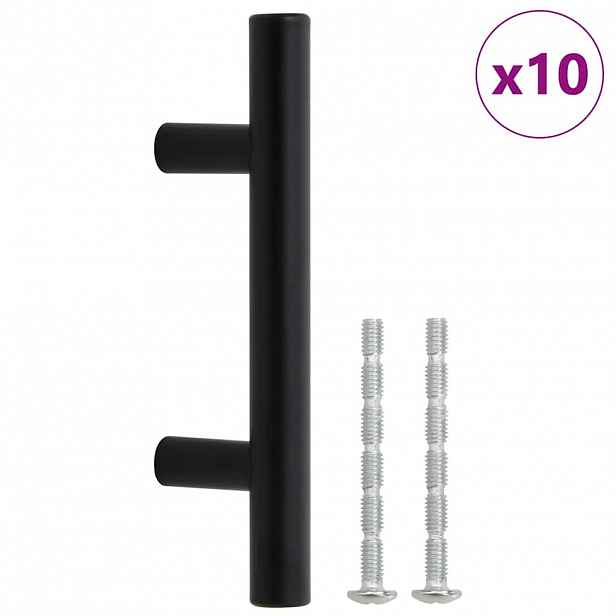 vidaXL Nábytkové úchytky 10 ks černé rozteč otvorů 64 mm celková délka 100 mm nerezová ocel