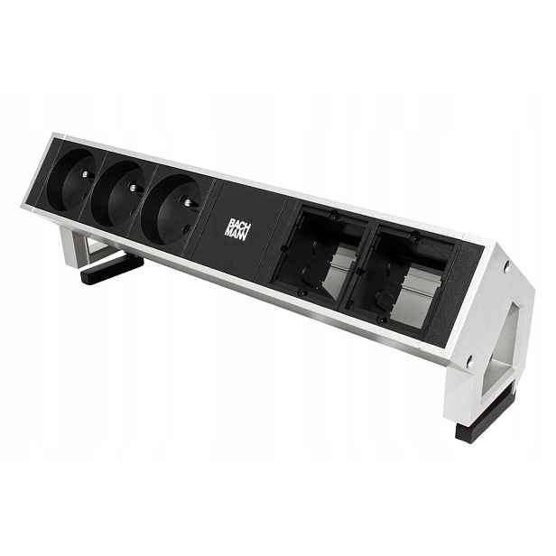 Bachmann Systém Desk 2, 3x zásuvka Cz, 2x volné, stříbrný (902.405)
