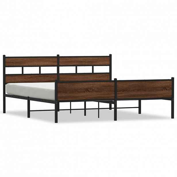 vidaXL Kovový rám postele bez matrace hnědý dub 183 x 213 cm