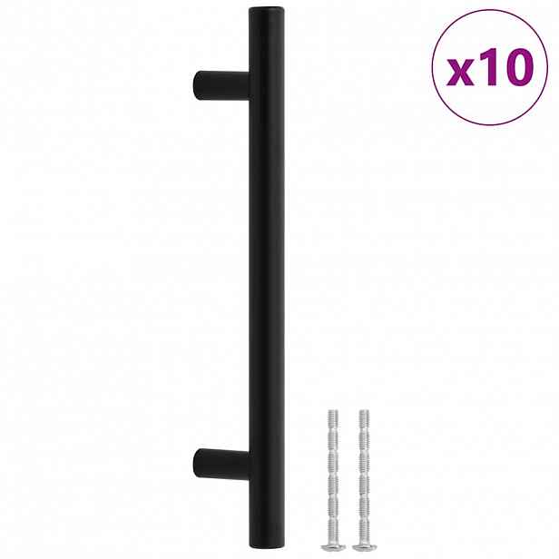 vidaXL Nábytkové úchytky 10 ks černé rozteč otvorů 128 mm celková délka 192 mm nerezová ocel