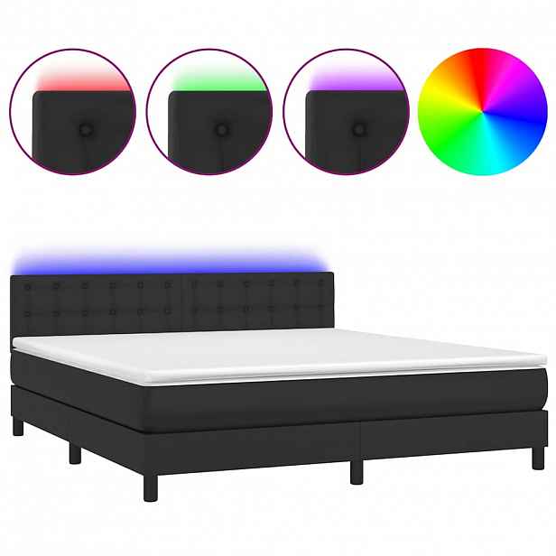 vidaXL Box spring postel s matrací a LED černá 180x200 cm umělá kůže