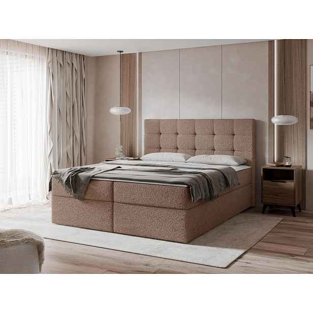 Boxpringová postel 160x200 CAROLA - hnědá + topper ZDARMA
