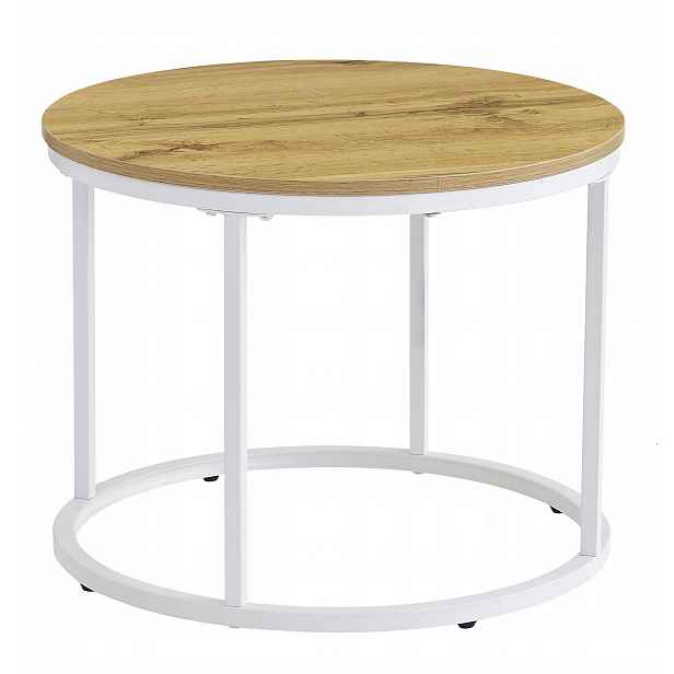 Kulatý Moderní Loftový Industriální Konferenční Stolek 50 cm Lavička Dub