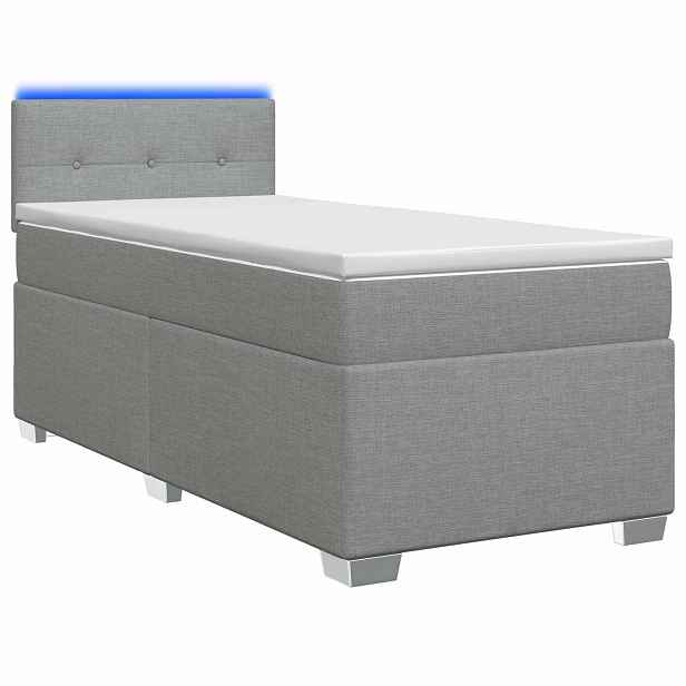 vidaXL Box spring postel s matrací a LED Světle šedá 80 x 200 cm