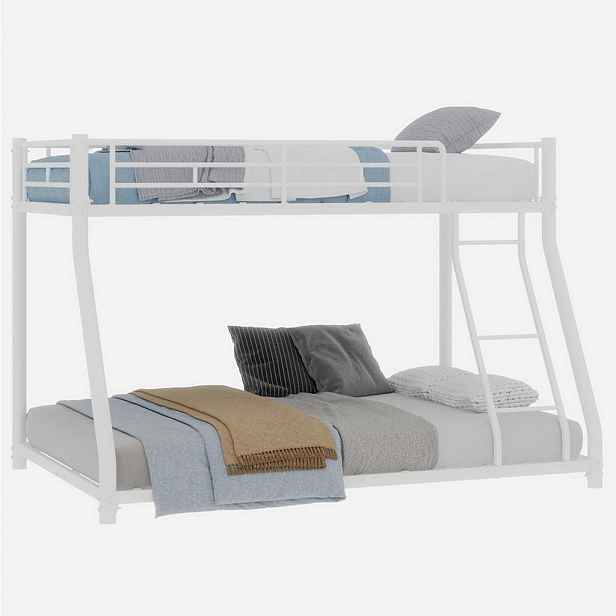 OKWISH PATROVÁ postel 90/190 a 140/190 cm bílá z železa s žebříkem a zvýšeným zábradlím