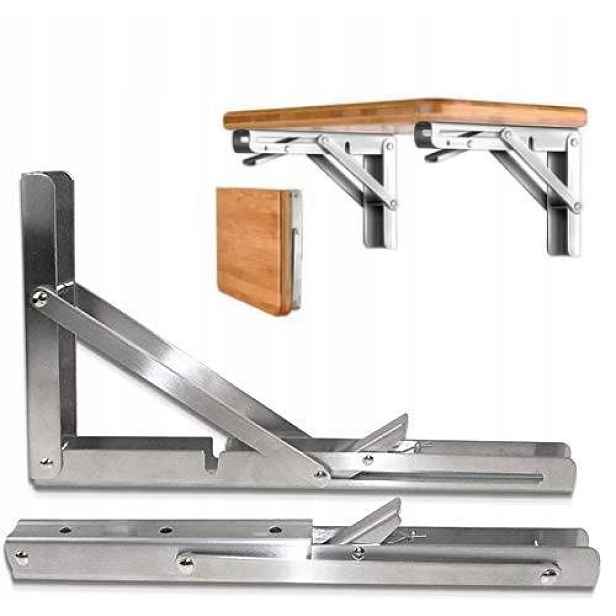 Set 2x Úhelník Skládací Podpěra Pod Poličku Stůl Deska Stříbrná 200×103mm