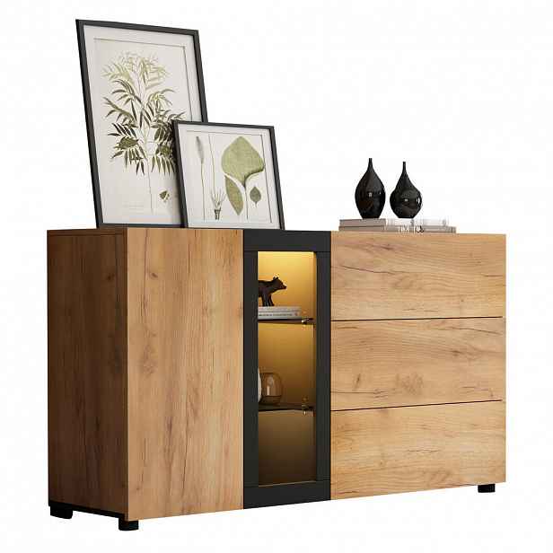 STILVORA KUCHYŇSKÁ SKŘÍŇ hnědá se 3 zásuvkami, do jídelny a obývacího pokoje, 140×40×80 cm