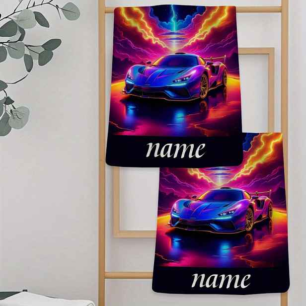 TEMU 1 ks, Osobní úpravu jména, Ručník s sportovního auta, kreslený anime, pruhovaný design, Ručník do koupelny, Absorpční rychleschnoucí ručník,