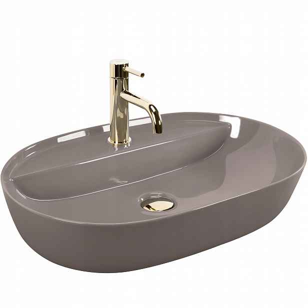Umyvadlo Na Desku Hnědé Rea Aura Beige Lesk Oválné Velké 61x41 cm
