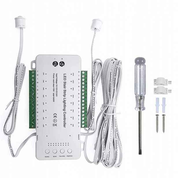 Led Schodišťový Ovladač 16 Stupňů Schodů Kanálů 12-24V 240W Senzory Pir