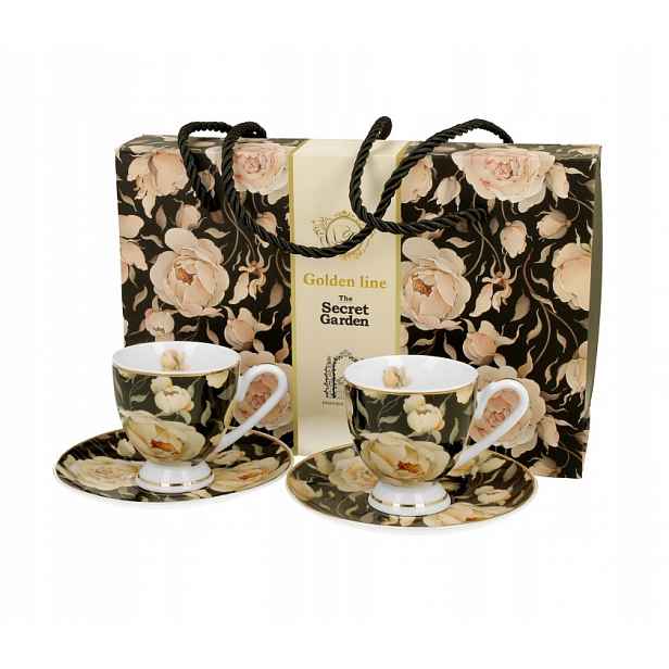2 šálky espresso roses black golden line růže