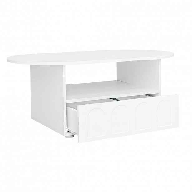 Modfu KONFERENČNÍ stolek z dřevotřísky 100x40,5x60 cm bílý se zásuvkou, otevřenou policí a deskou ve tvaru oblaku