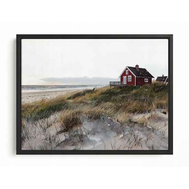Obraz Rám Americký Box Červený Domek Pláž Skandinávie Dania Fanø 80x60