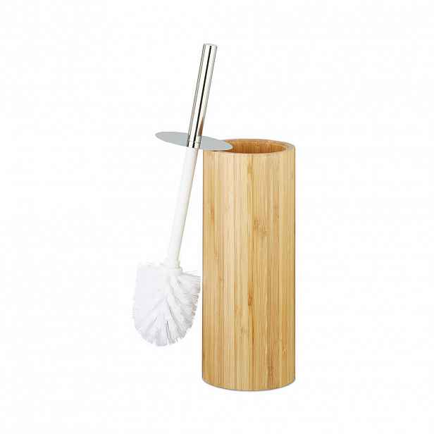 Relaxdays DRŽÁK WC KARTÁČE Přírodní bambus s víkem 37,5 cm