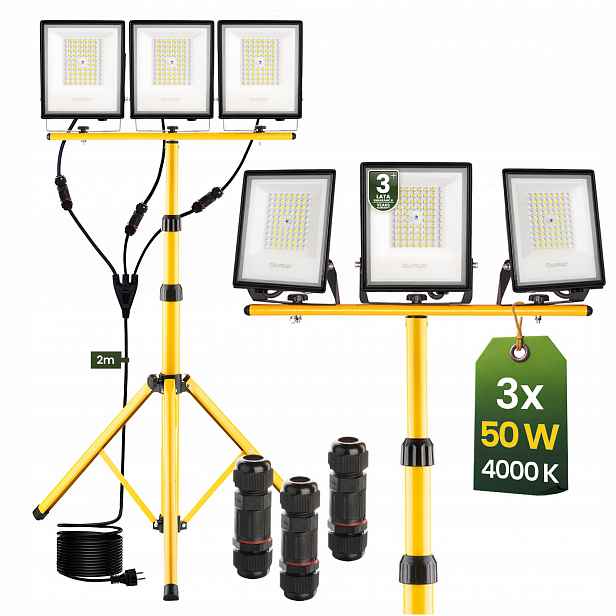 Led reflektor Pracovní sada Halogenová lampa 3x 50W Stavební stativ