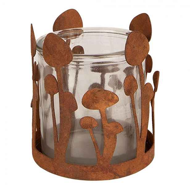 Rustikální rezavý svícen s houbičkami Mushroom Rust - Ø 9*10 cm Clayre & Eef