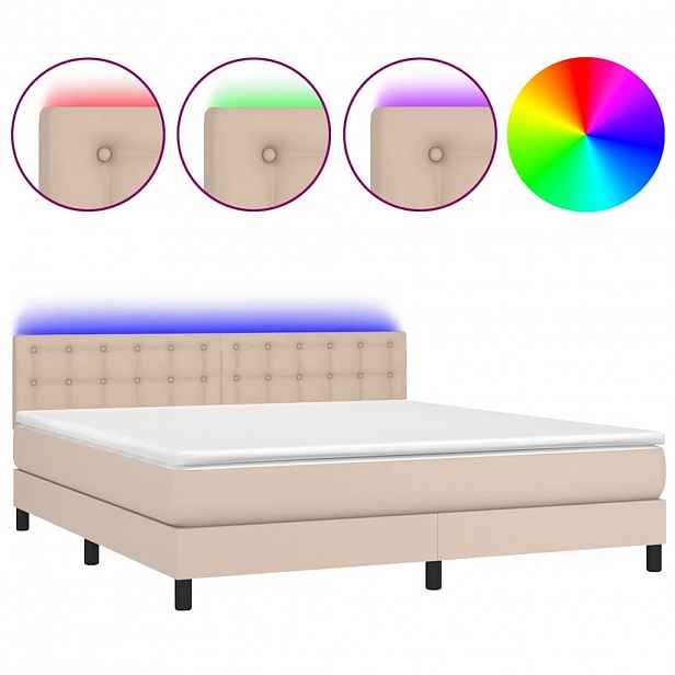 vidaXL Box spring postel matrace a LED cappuccino 180x200cm umělá kůže