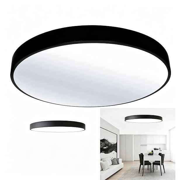 Stropní Svítidlo Nástěnný Led 50 cm Kulatý Černý Design, Stropní 50W 4000K 4250lm