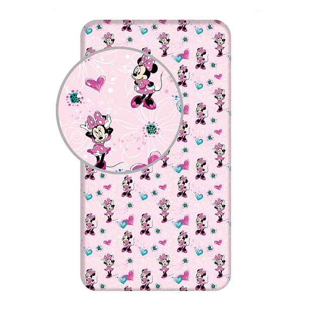 Růžové napínací bavlněné dětské prostěradlo 90x200 cm Minnie "Flowers" – Jerry Fabrics