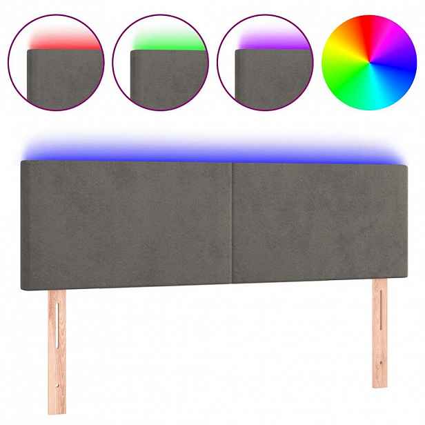 vidaXL Čelo postele s LED tmavě šedé 144x5x78/88 cm samet