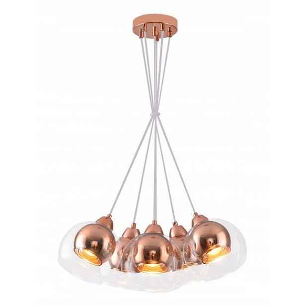 Závěsná lampa Reality Clara 6xE27 40W, skleněné stínítko, měděný loft
